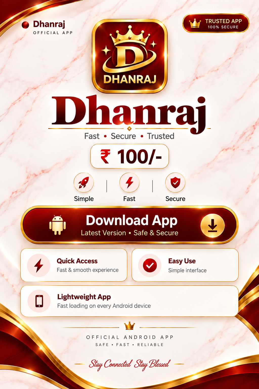 Dhanraj official Android app promotional page with Download App button